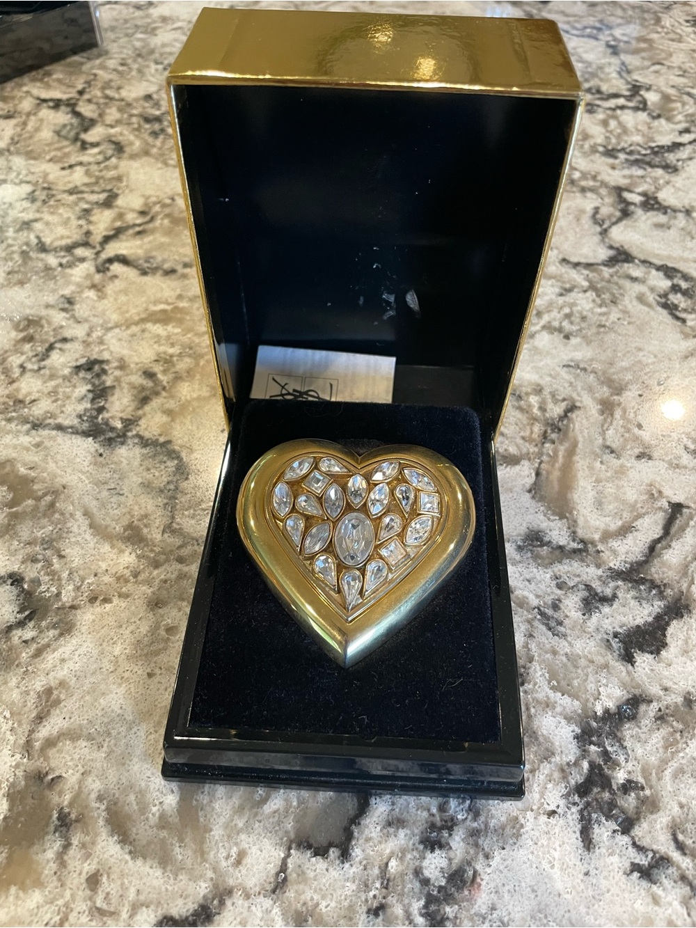 YSL YVES SAINT LAURENT HEART JEWELED POWDER COMPACT PRE-OWNED VINTAGE